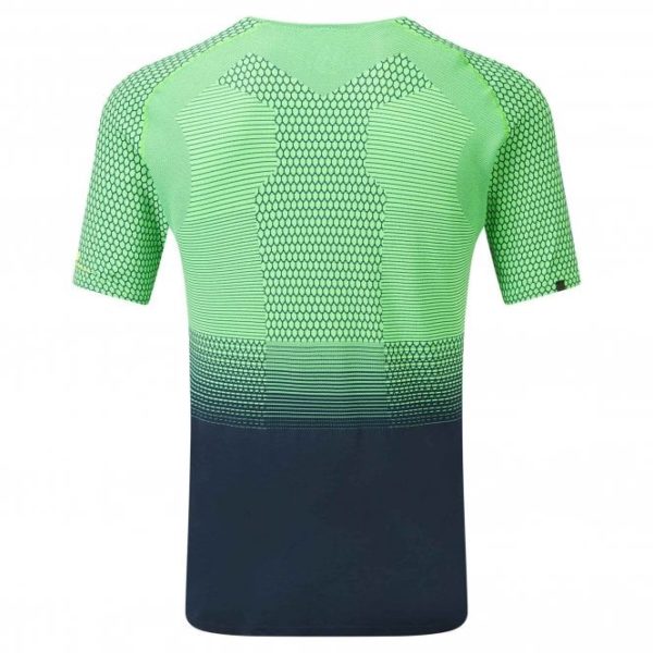 tech marathon mens short sleeved breathable running t shirt fluo green peacoat p medium