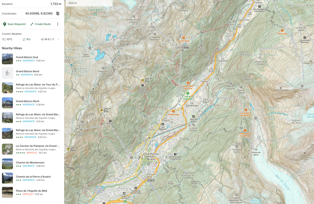 Screenshot Gaia GPS Chamonix